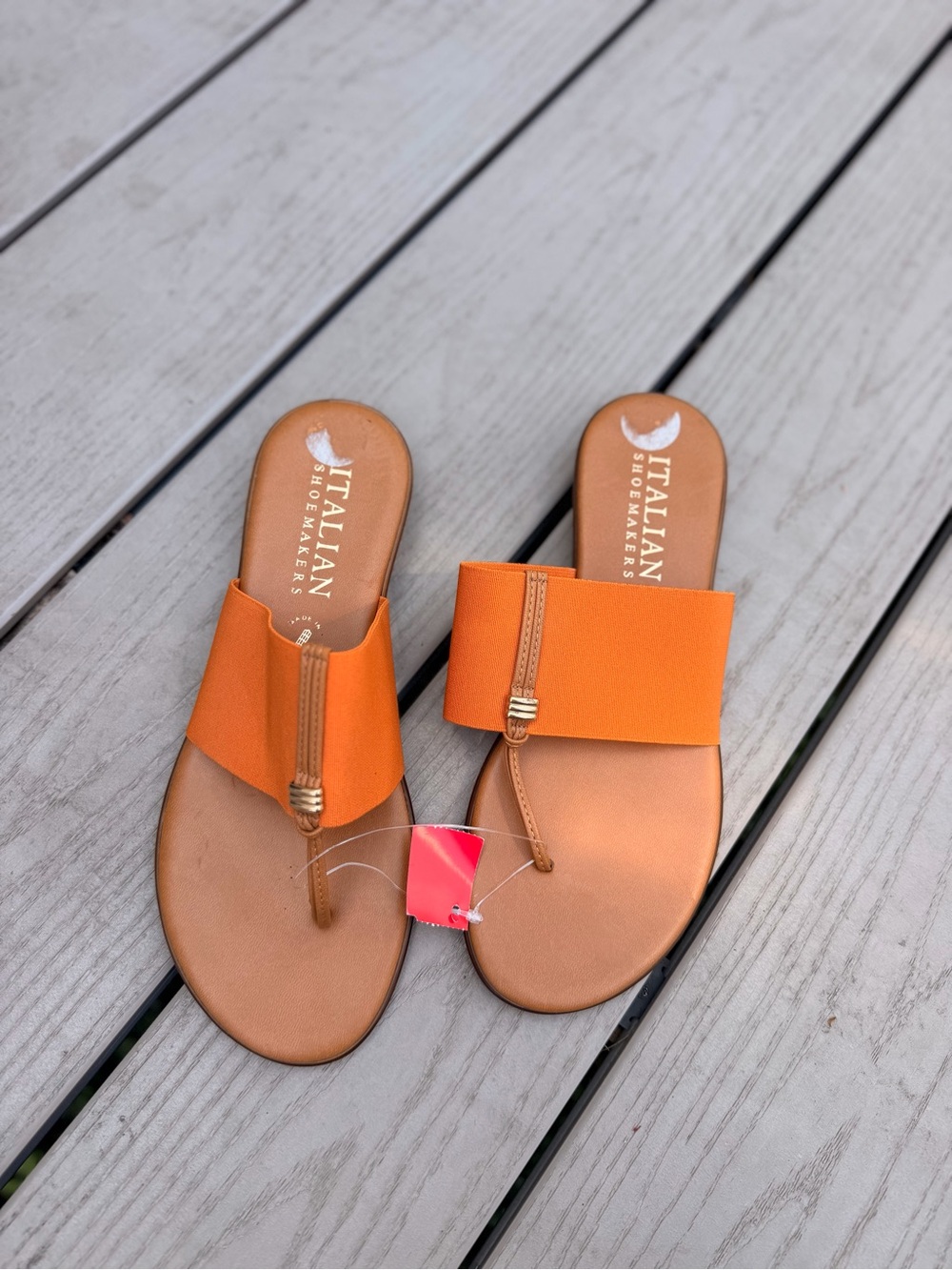Italian Shoemakers Bright Orange Leather Slide Sandals